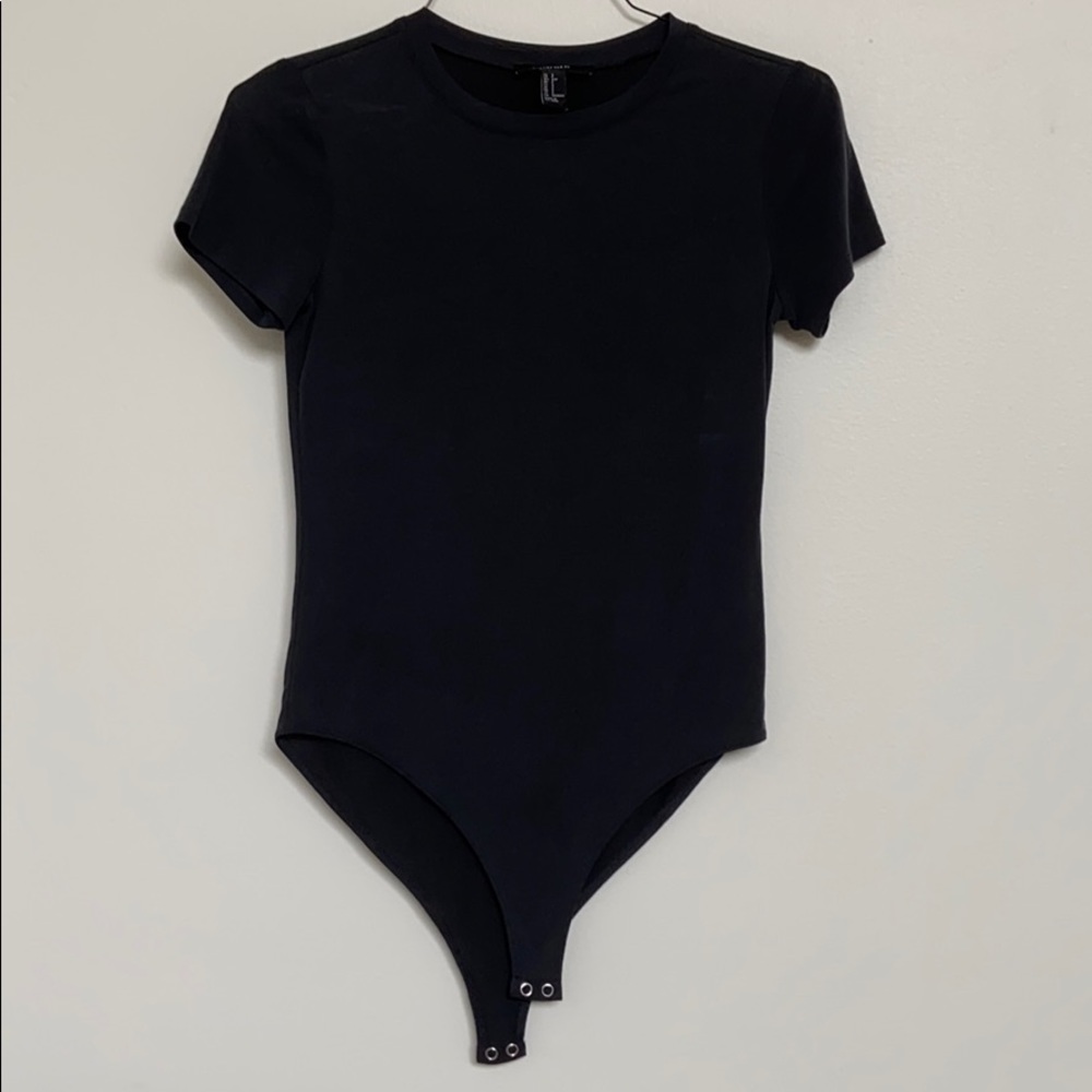 Black tshirt body suit with buttons underneath